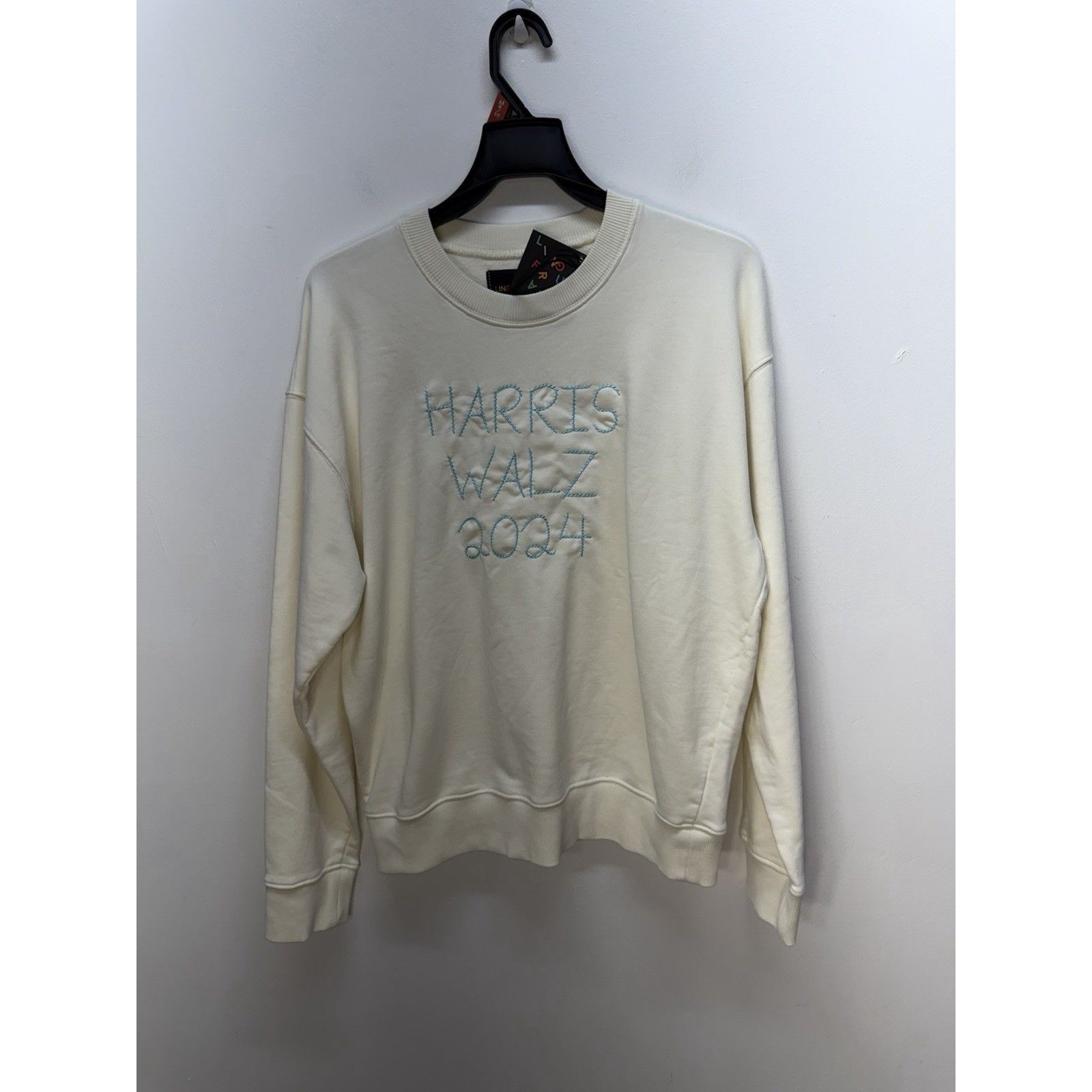 Lingua Franca Graphic Print Crew Neck Sweater Embroidered Organic Cotton Cream M